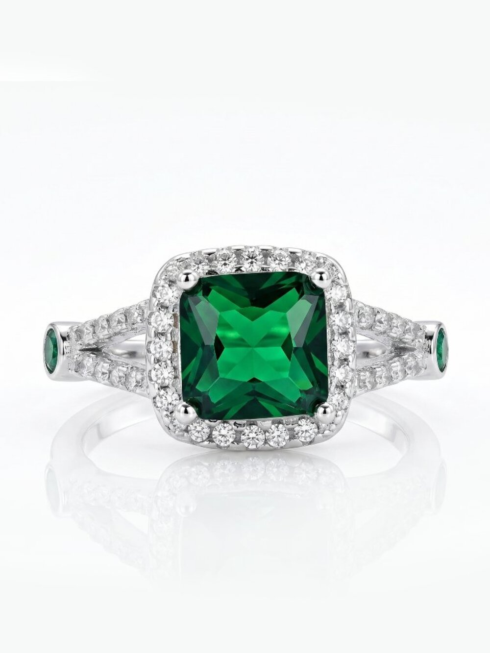 Cushion Cut Emerald Green Gemstone Ring, 925 Sterling Silver Charmed Aroma